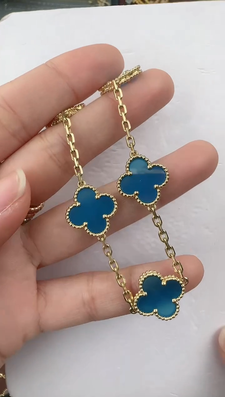 【闪购商品】玛瑙/玉髓蓝五花手链18K金镶嵌【高定版】11克以上