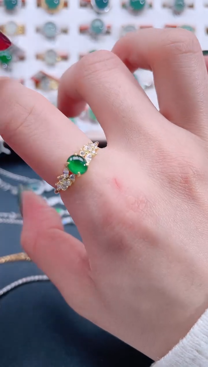 银S925镶嵌戒指翡翠天然翡翠