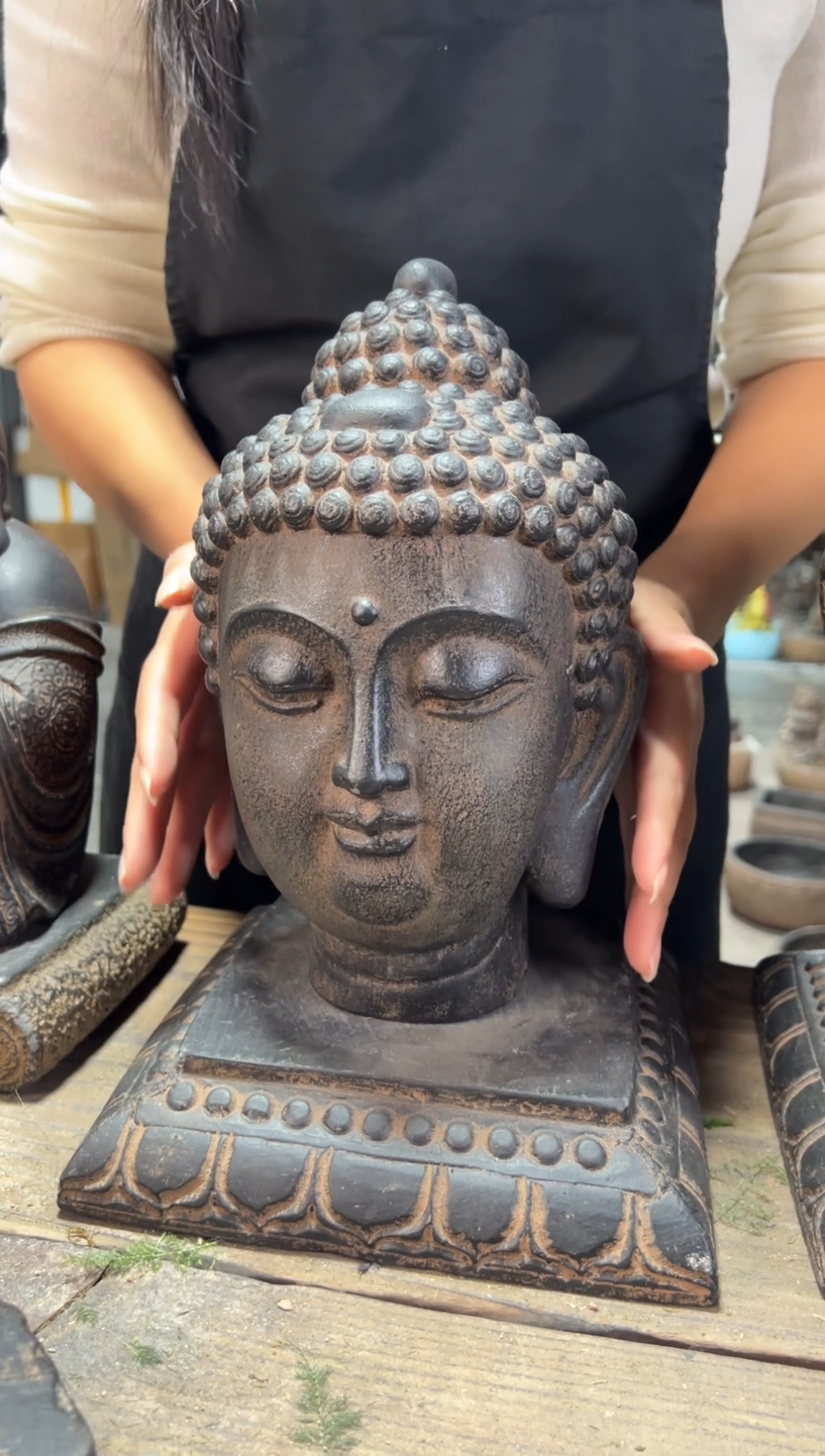 陶土小佛头+莲花底座