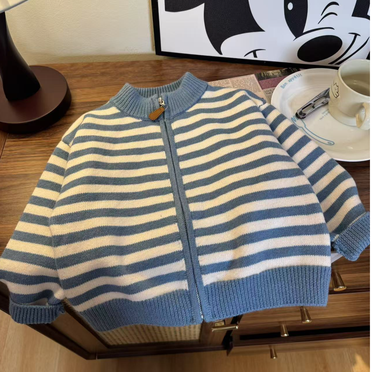 【一眼心动】条纹极简风立领毛衣外套韩版针织衫童装休闲宝宝外套