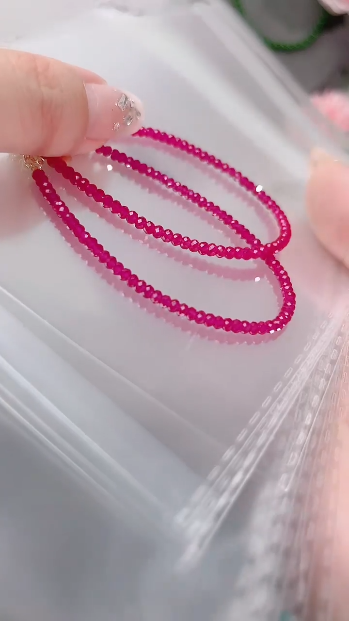 银S925镶嵌手链红宝石刻55