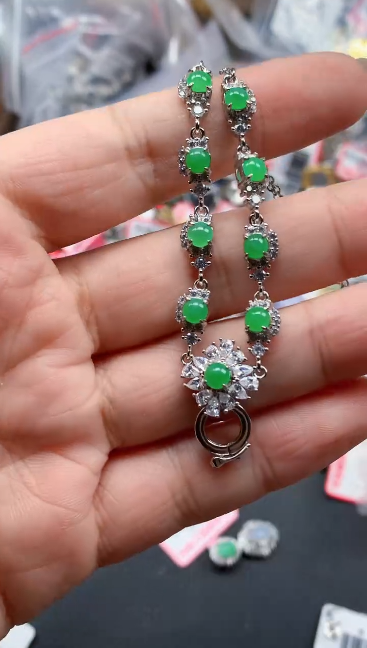 银S925镶嵌戒指翡翠天然A货缅甸翡翠