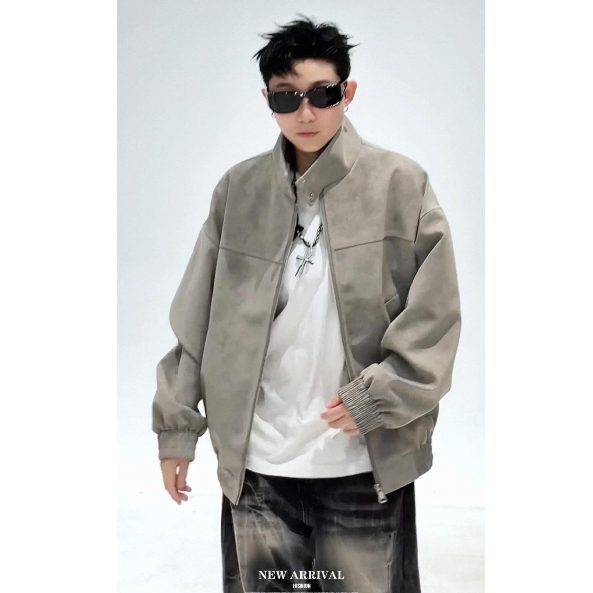 雾面哑光皮衣男扎染立领夹克收口袖秋季美式青少年机车服JCLZ9903