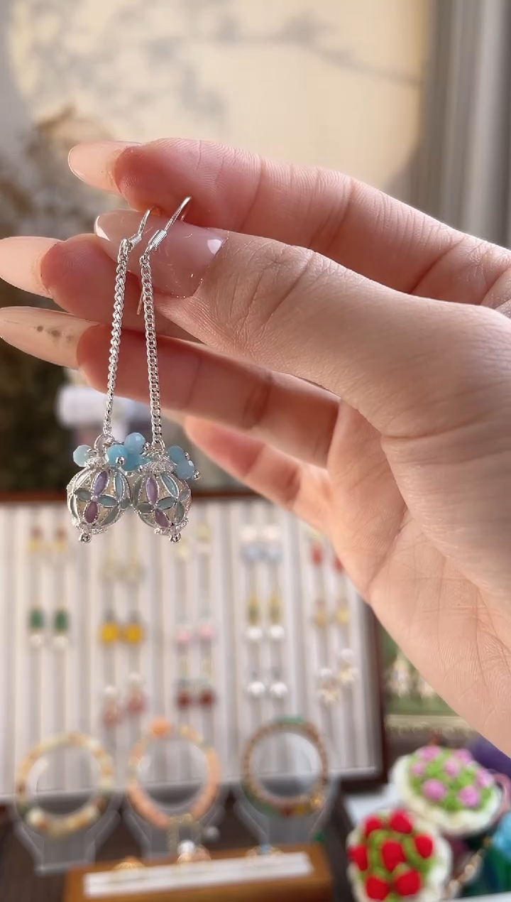 铜合金925银无粉色风铃耳钉