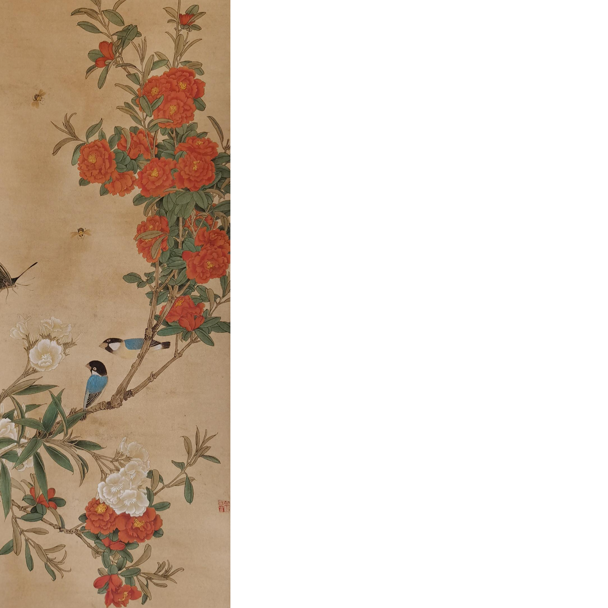 【辽拍】V250709-2-721 《花鸟》（3.6平尺)  纸本镜片 ws08