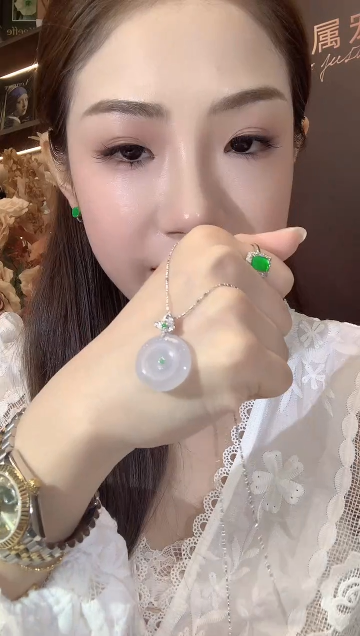 翡翠18K金镶嵌吊坠(不含链)A24翡翠