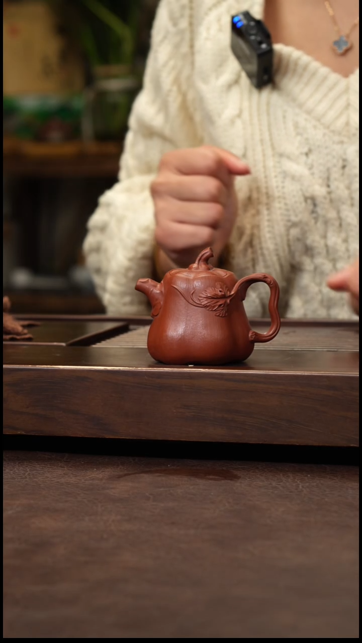 茶壶紫砂赵庄朱泥全手小蜗瓜90cc左右