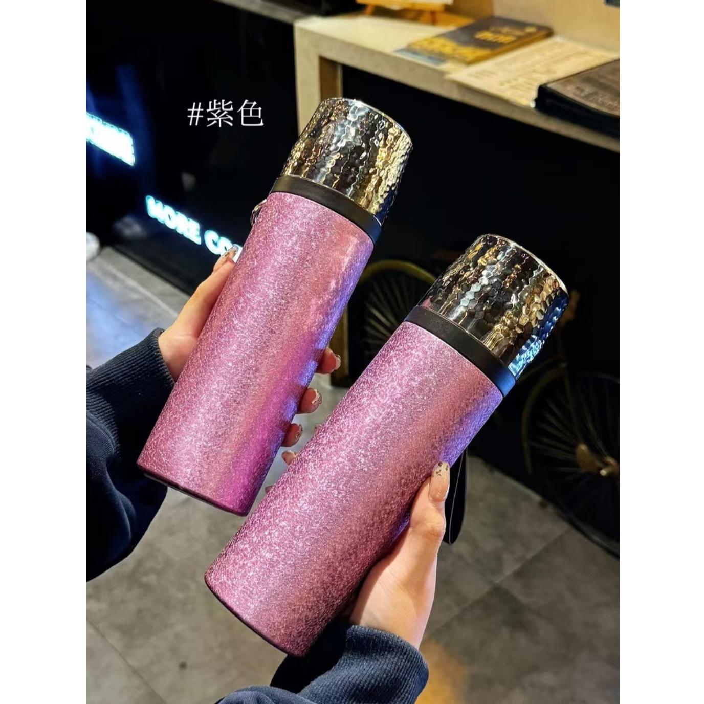 冰花漆焖泡杯锤纹盖316不锈钢保温杯内胆商务礼品水杯