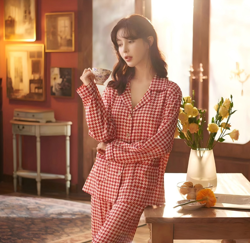 特！门店29&9！千鸟格睡衣」凉感冰雪丝吸湿抗皱舒适家居套装C22779