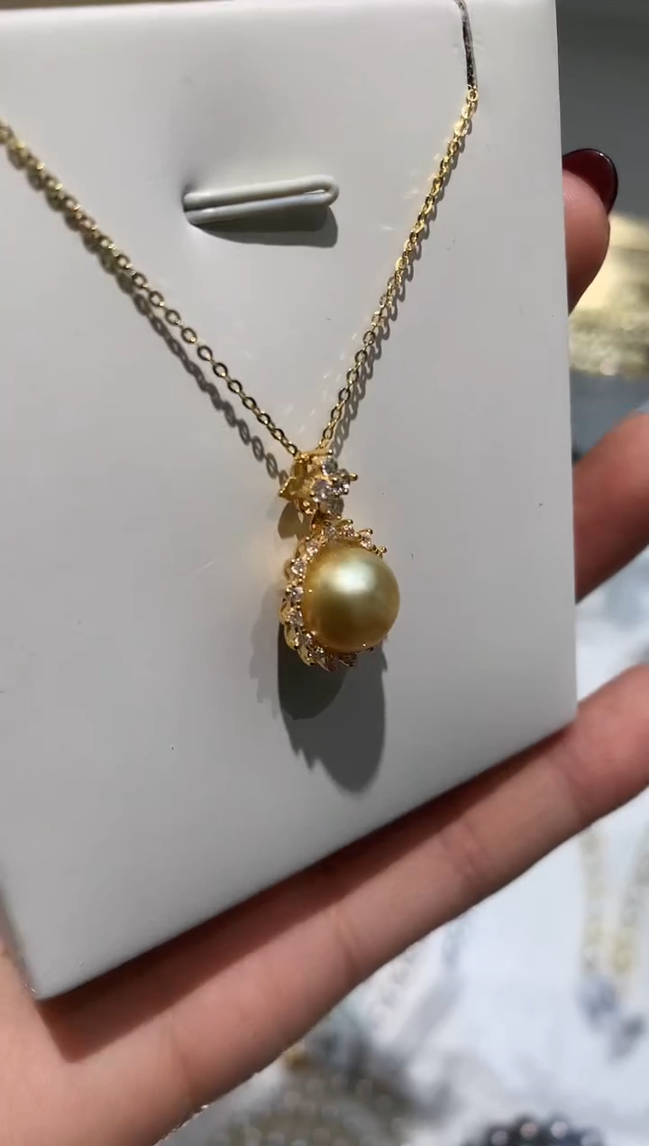 JL061海水珍珠金珠吊坠9-10