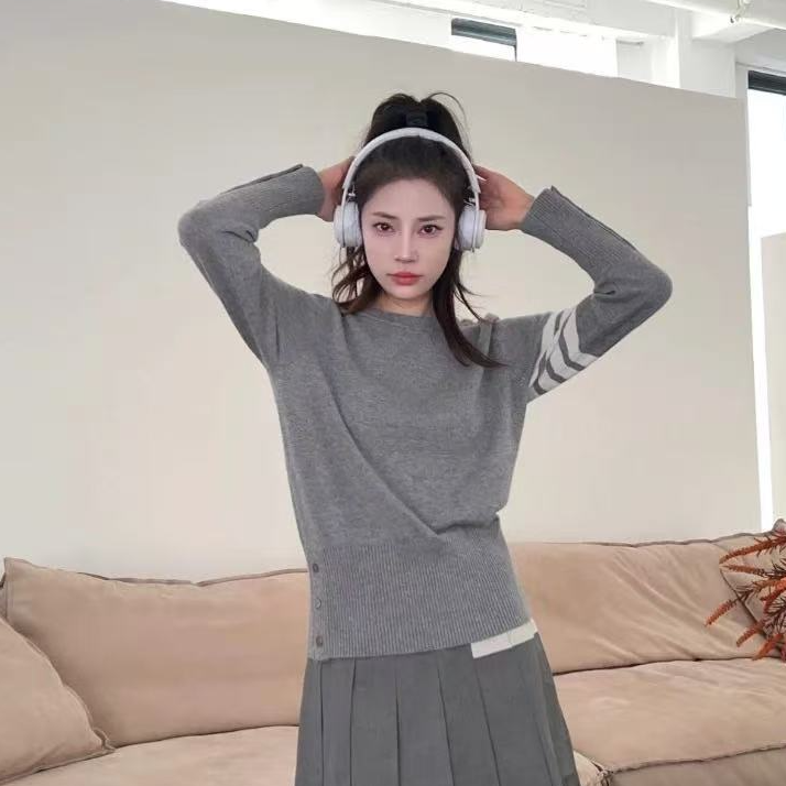 未使用 THOMBROWNE 条纹饰袖套衫