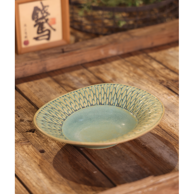 金沙绿鳞云椭圆碗 21cm*5cm W026