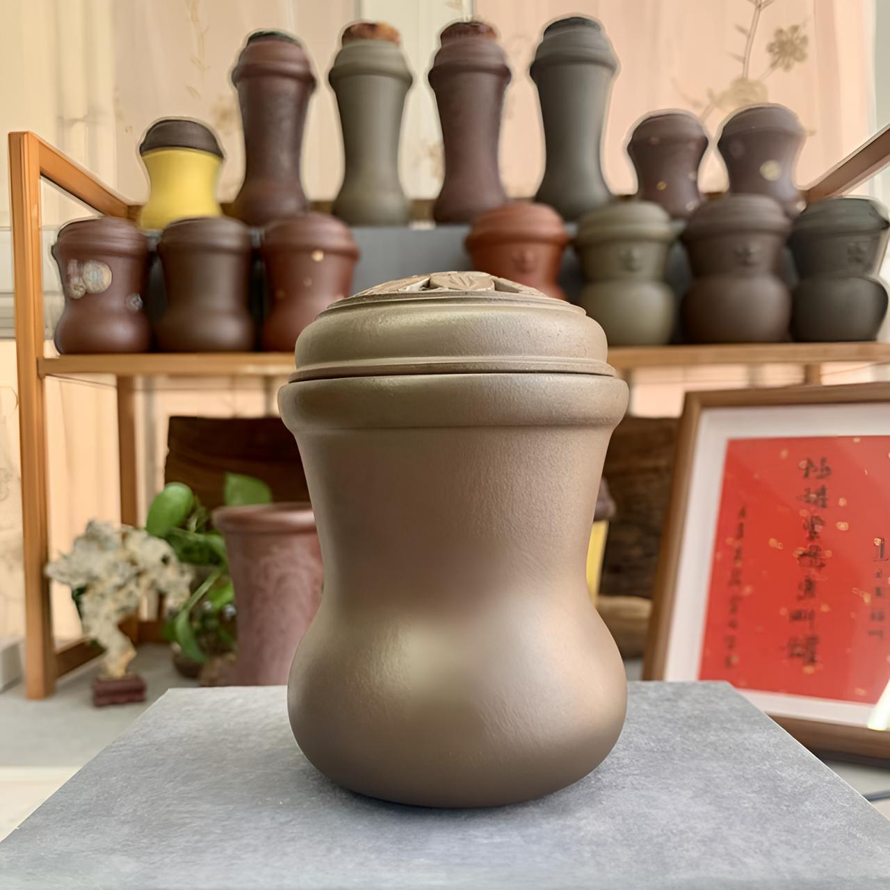 极罐堂紫砂油葫芦叫罐，还原烧，经典炮筒器型，三合土斜坡底