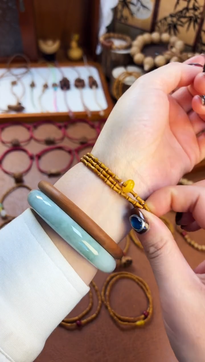 手串桃核桃源行 竹节三圈黄跑环