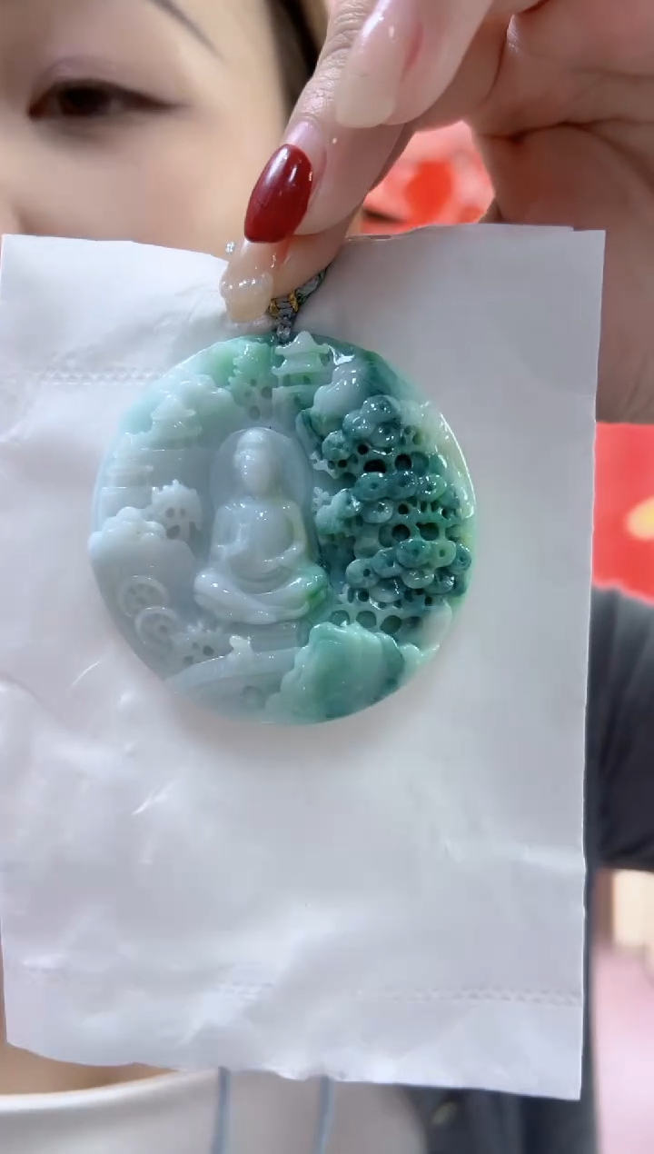 【闪购商品】翡翠颈饰未镶嵌孤品山水观音