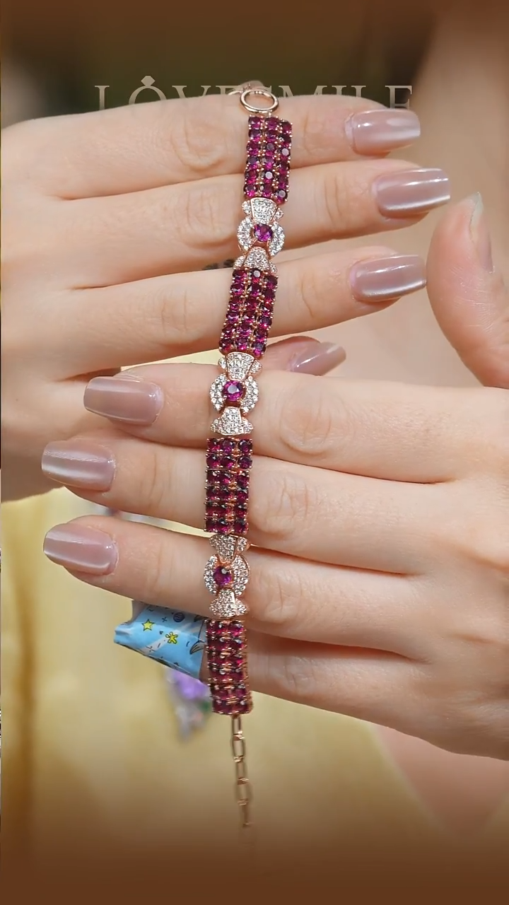 银S925镶嵌手链石榴石078