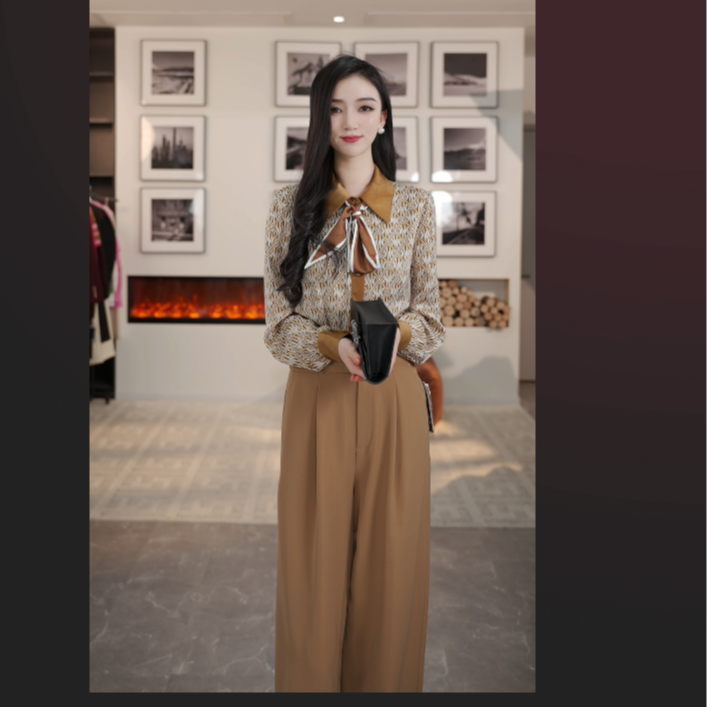 【芊芊专属】衬衫女设计感法式复古满印别致上衣M331392