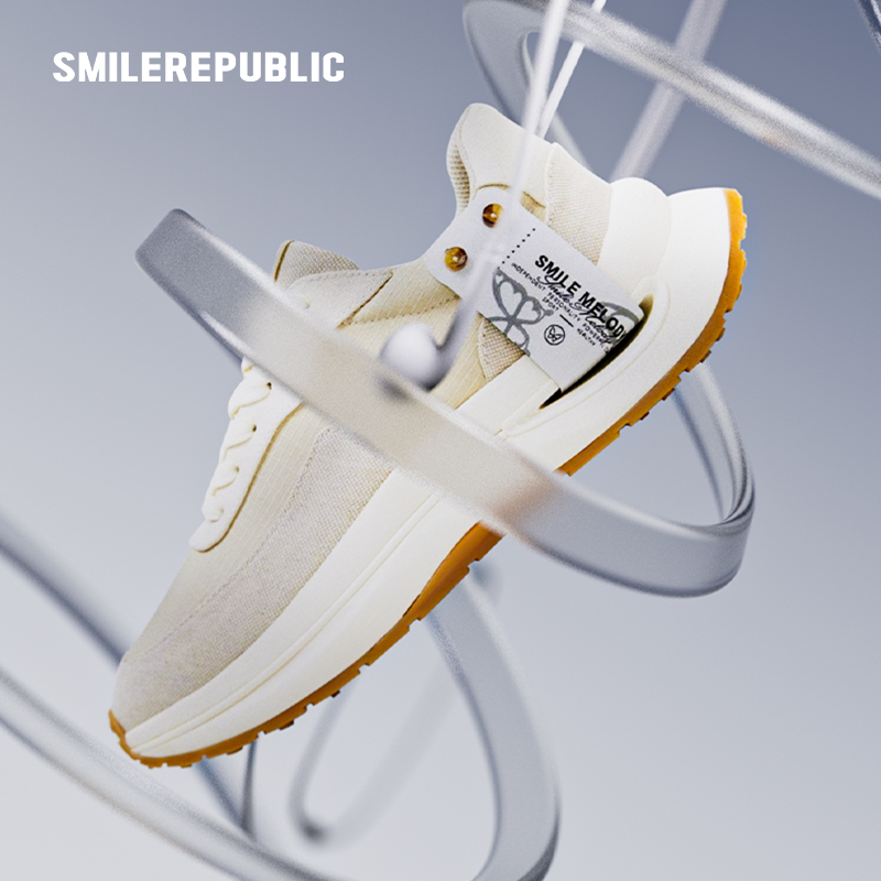 SMILEREPUBLIC × SMILE MELODY卡其色低帮复古慢跑鞋潮流舒适百搭