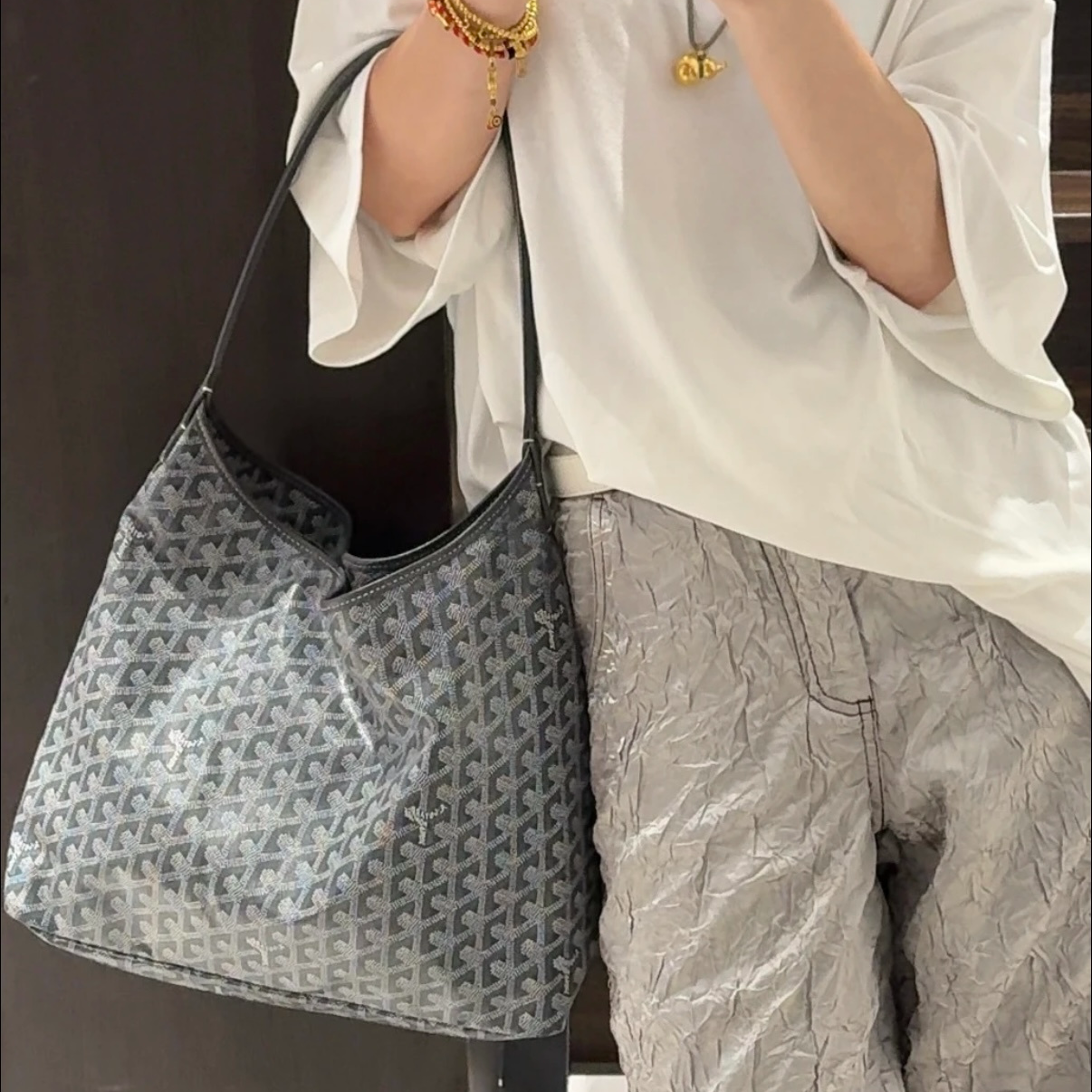 未使用 Goyard 蔚蓝/灰色印花 hobo 腋下包