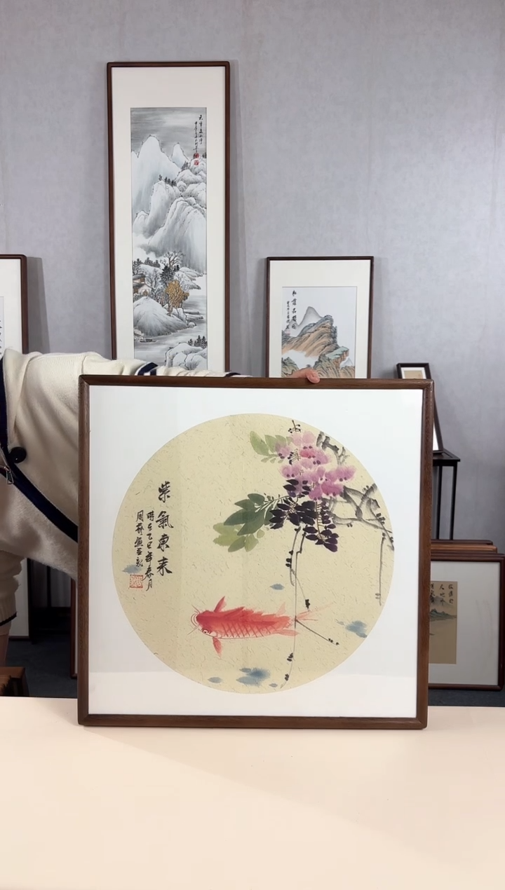 【闪购商品】国画手绘*紫气东来*52*52cm实木框