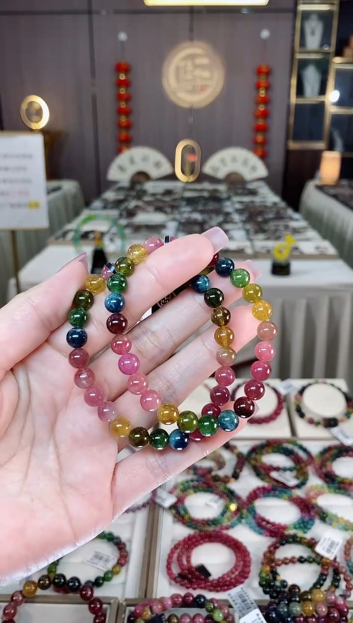 未镶嵌老矿碧玺彩虹单圈手串7mm+碧玺hon多样性发货一条