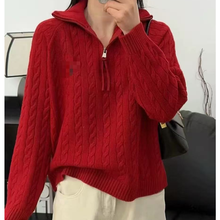 1129【红 PL  半开衫】高级感针织长袖针织衫毛衣