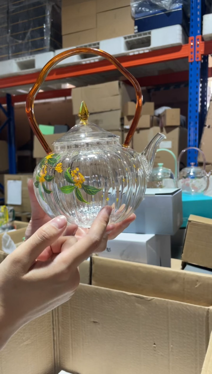 手工艺品玻璃九河金狮通运壶桂花瓜楞琥珀把