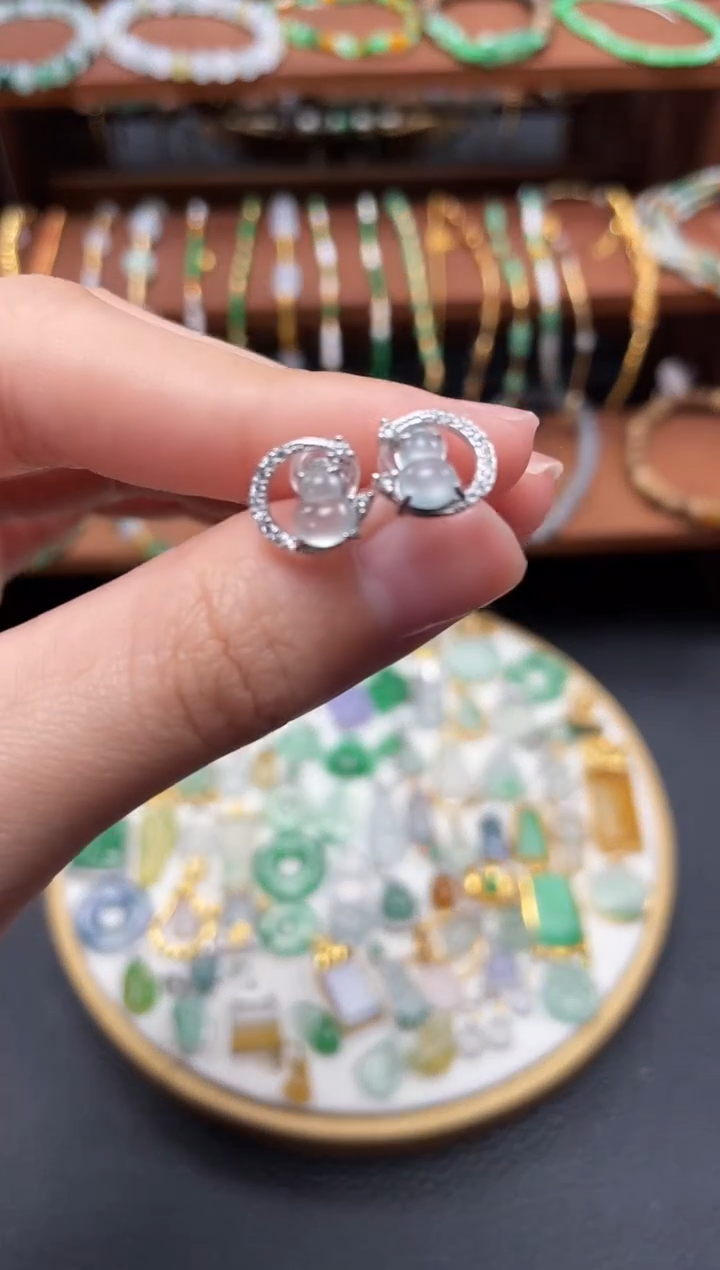 【闪购商品】翡翠耳钉银S925镶嵌2个 JK688
