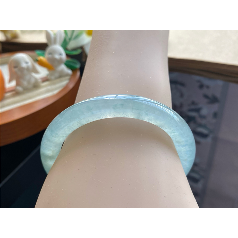 天然翡翠10.02批冰油青圆条8816号53.9-9.3-9.1 半山天然翡翠手镯