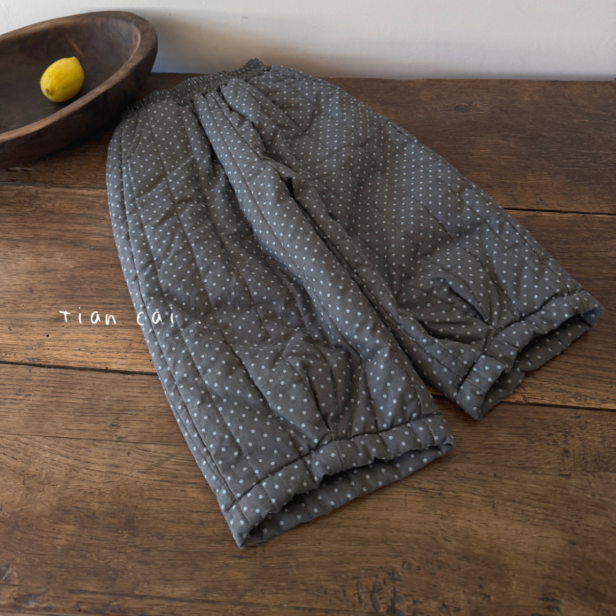 女童灰色夹棉圆点棉裤冬季新款儿童保暖裤女宝宝时尚百搭外穿裤子