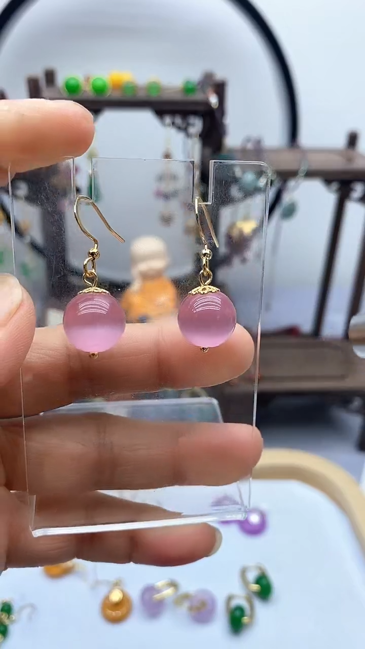 变石猫眼14K金镶嵌耳饰26