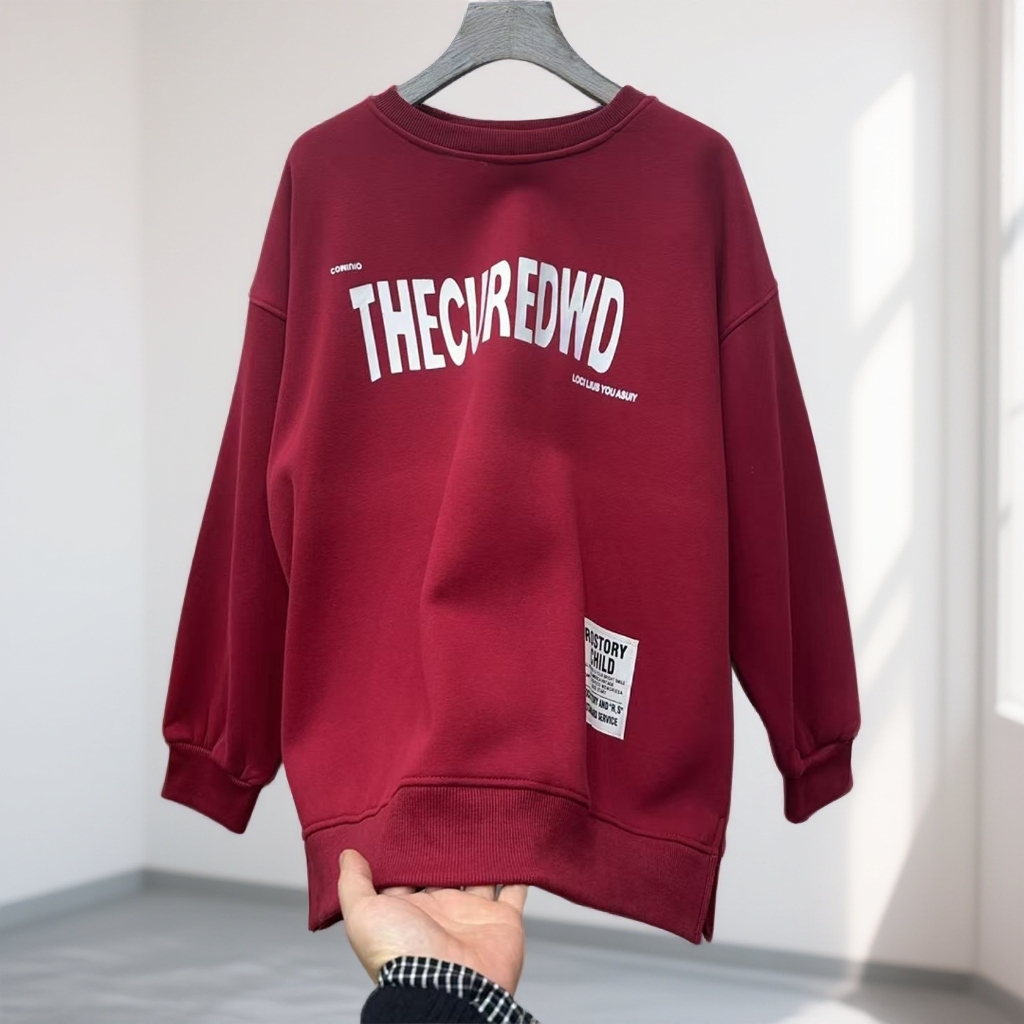 8150#【衣长70左右】秋冬款圆领字母印花加绒加厚宽松休闲卫衣