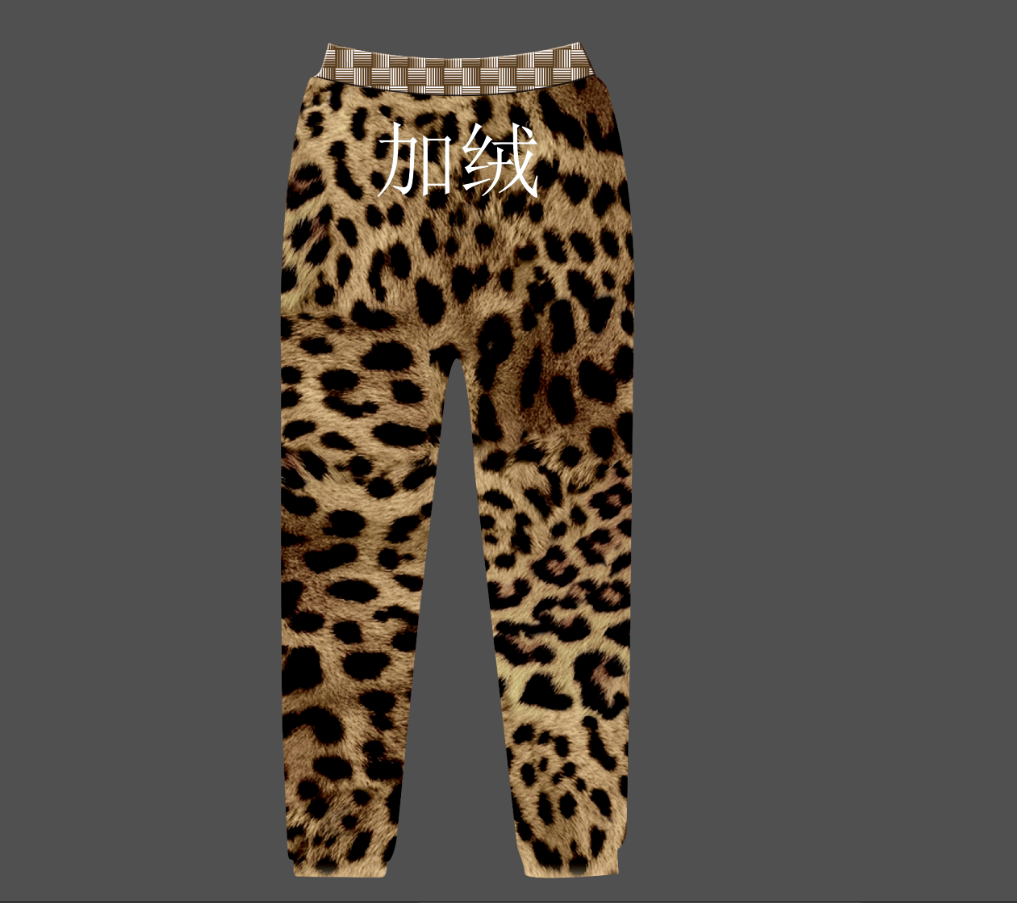 女款9903加绒裤虎纹印花欧美风中腰休闲裤洋气秋冬 裤外穿