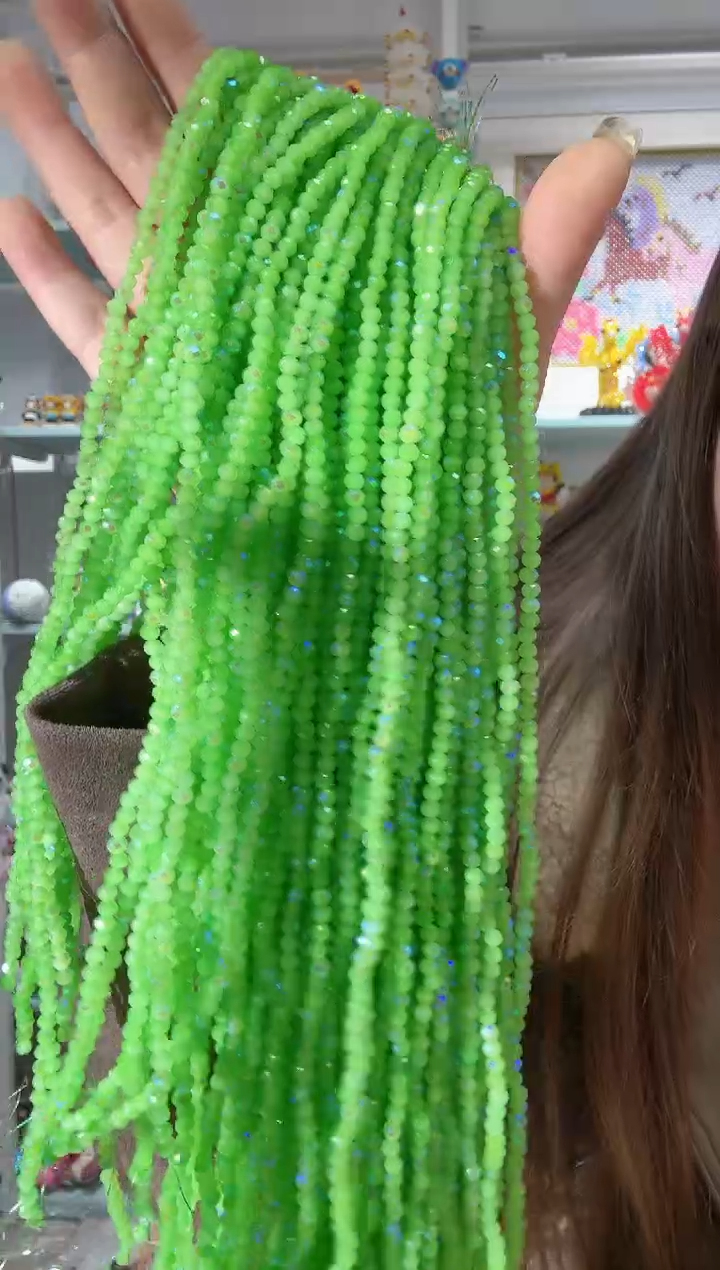 玻璃03106卡2水晶扁10条微光彩绿玉