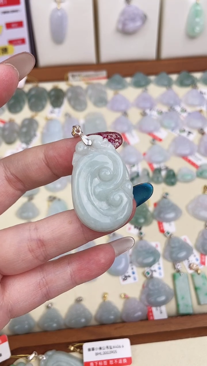 【闪购商品】翡翠颈饰银S925镶嵌天然缅甸A货翡翠颈饰配绳带礼盒