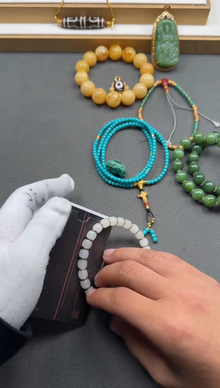 【闪购商品】和田玉（白玉）手串手串18K金镶嵌手串手串