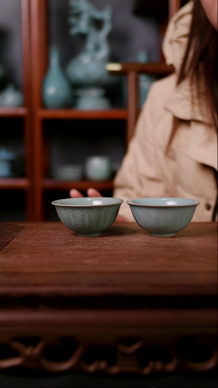 杯子陶青霁汝窑仿古釉   微微瑕