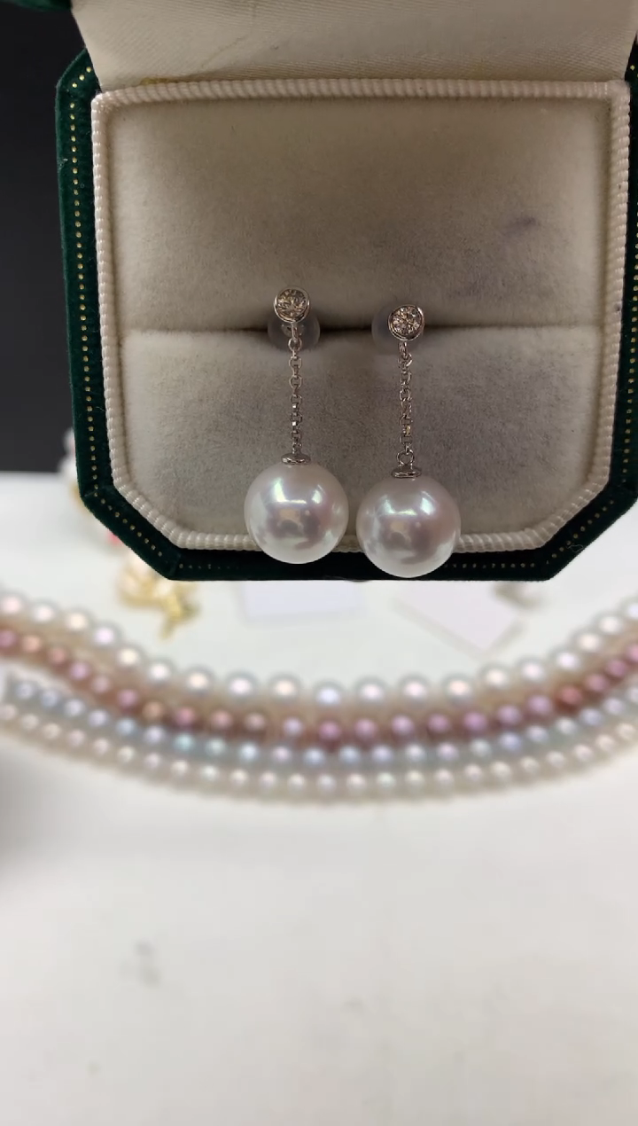 银S925镶嵌ff淡水珍珠白珠耳饰
