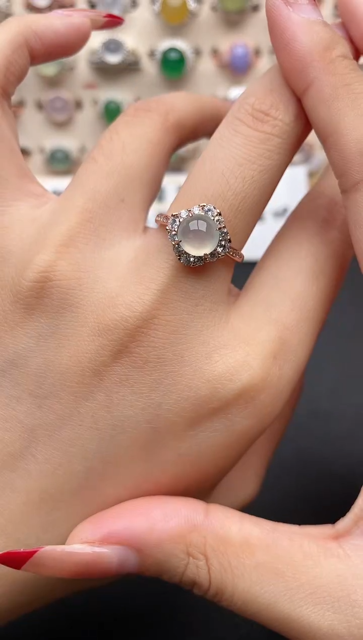 【闪购商品】翡翠戒指银S925镶嵌一物一证一礼盒