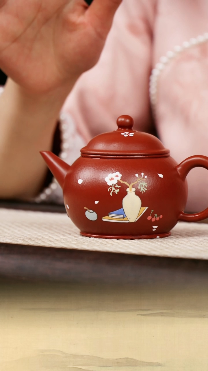 【闪购商品】紫砂茶壶全手工朱泥大红袍泥绘水平