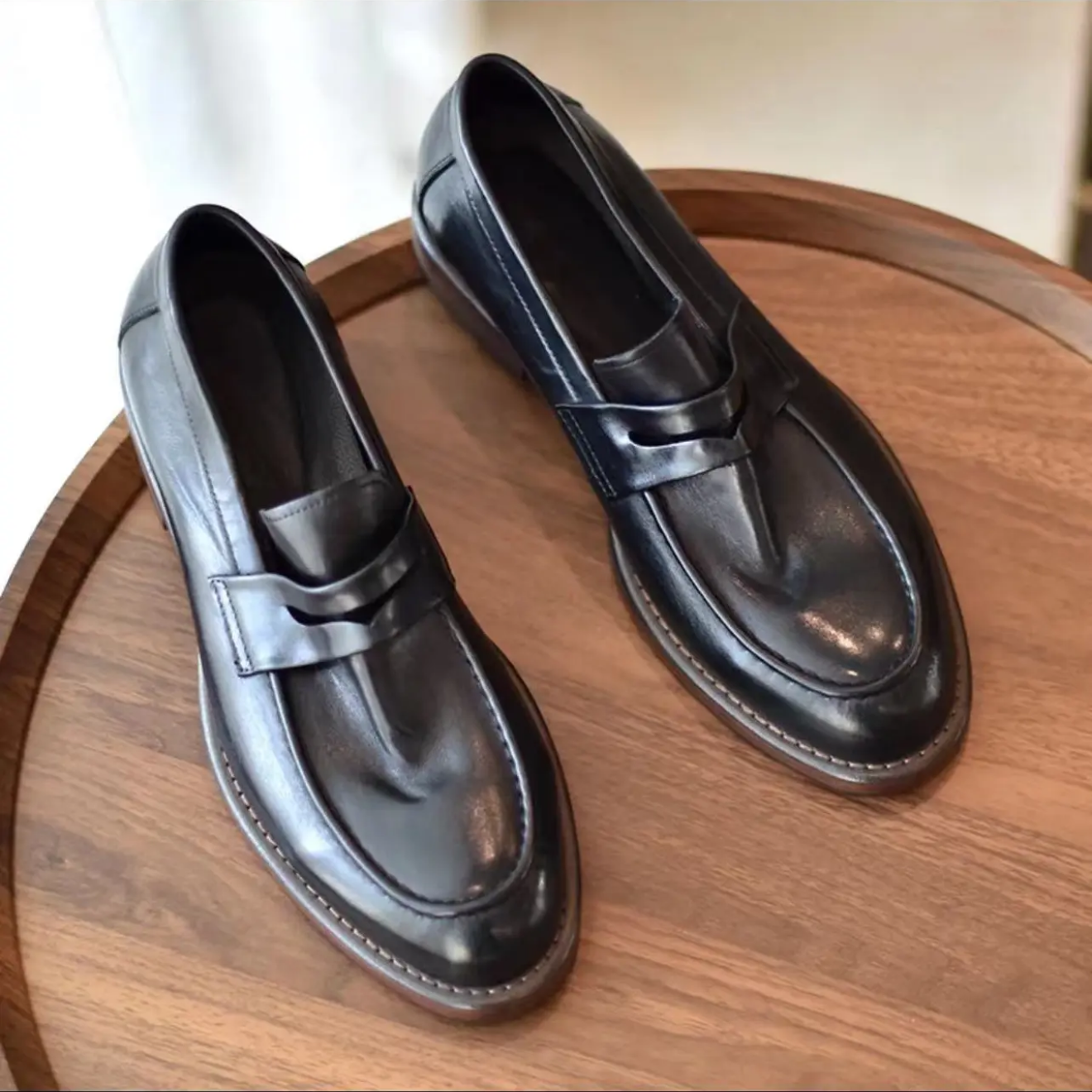 低帮一脚蹬乐福鞋水洗马皮手工固特异男士皮鞋商务休闲百搭真皮底