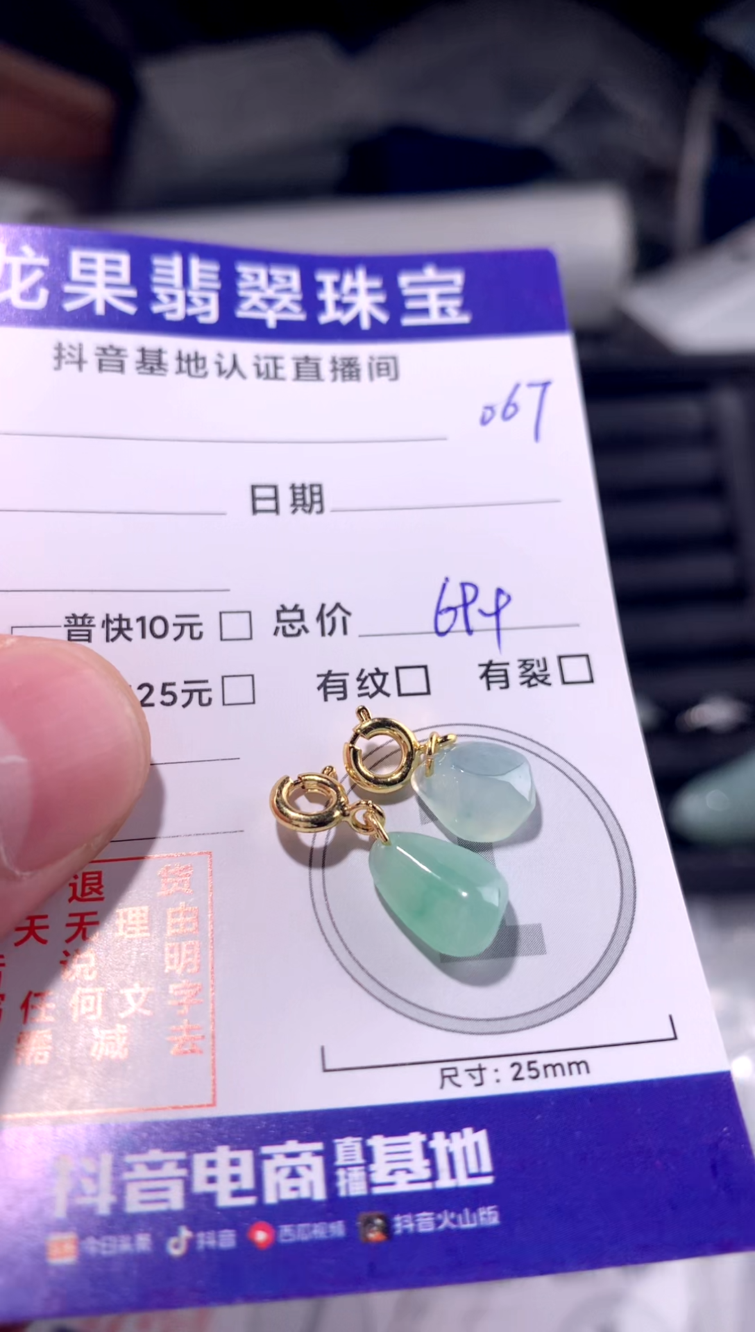 颈饰未镶嵌翡翠冰胶随形小提溜067