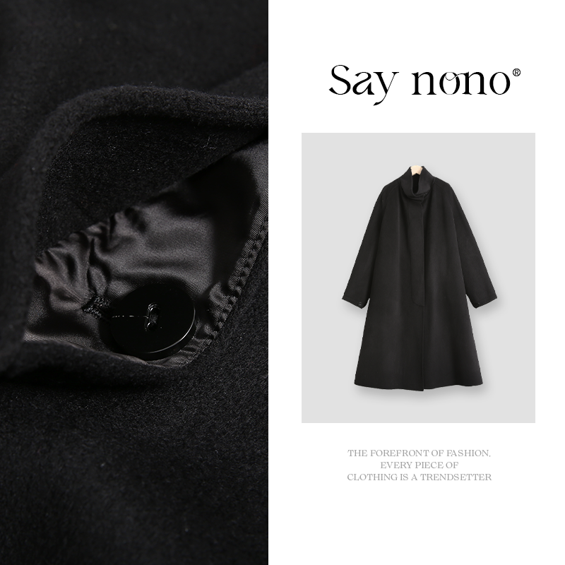 懒猫nono│Saynono 绵羊毛山羊绒长款大衣毛呢外套/BL6899841