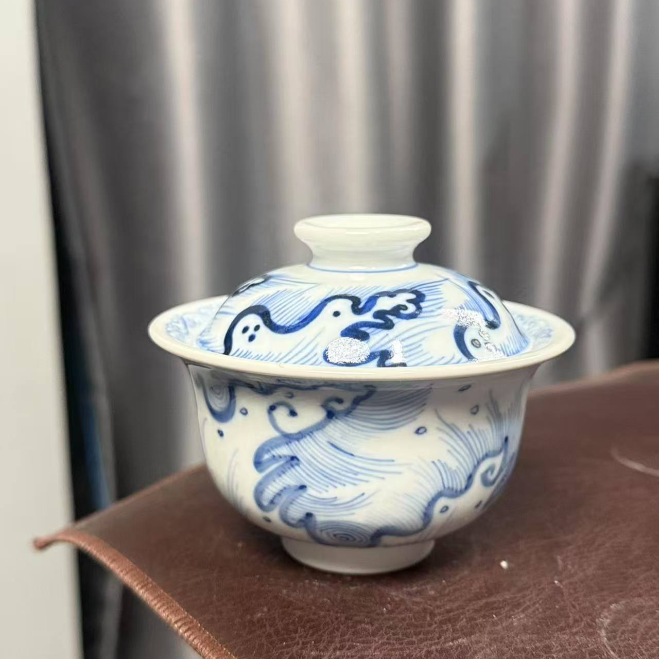 柴窑微瑕福利海浪盖碗150cc