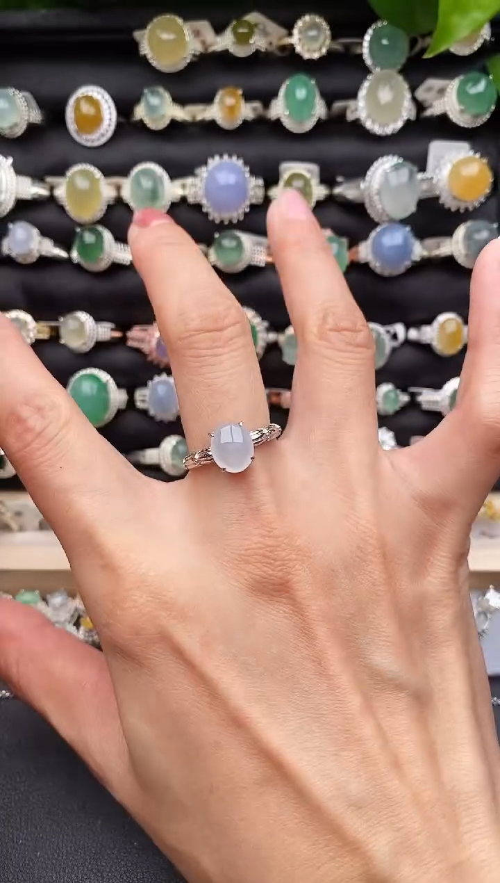 【闪购商品】翡翠戒指银S925镶嵌缅甸天然A货翡翠22   6-2