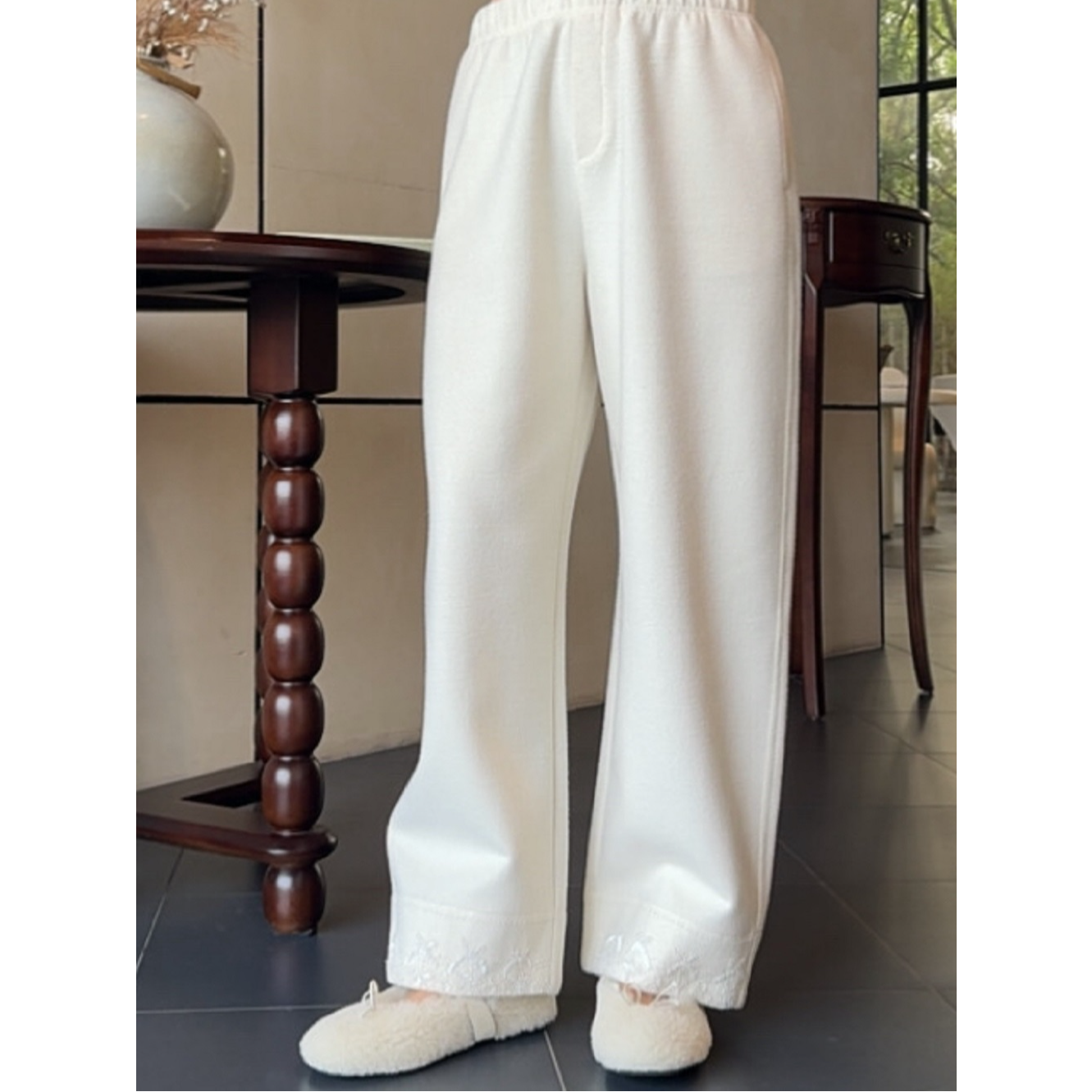 Betty Bairn【南山影】秋冬实穿羊绒拼桑蚕丝厚实百搭款休闲裤A6106