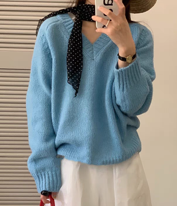韩系风女装V领羊绒衫