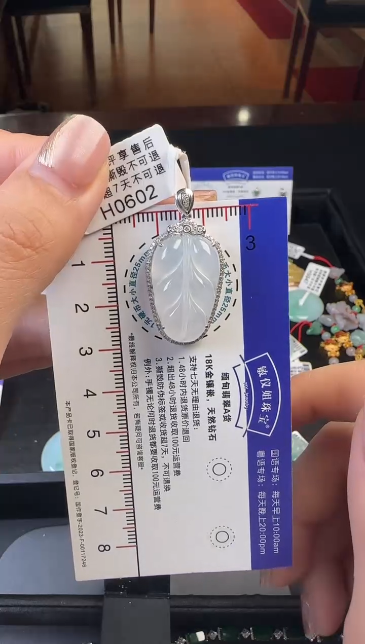 翡翠18K金镶嵌颈饰H0602冰叶子