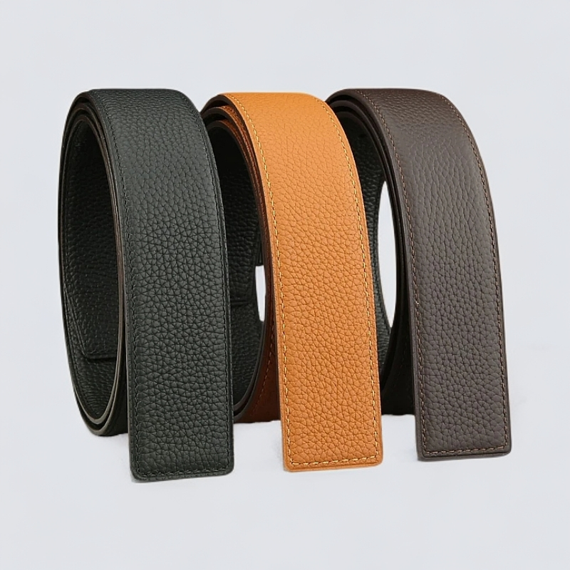 真皮套装高端进口头层牛皮男士腰带本色线双面简约时尚百搭裤腰带