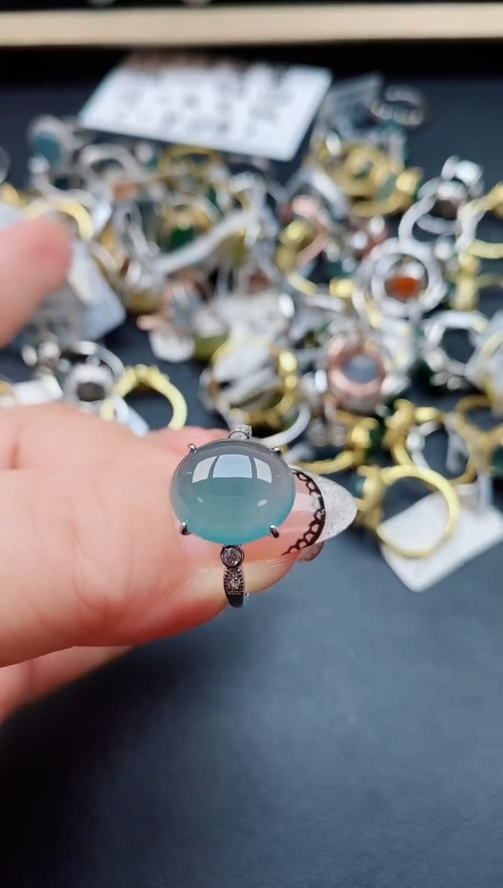 翡翠戒指银S925镶嵌50805